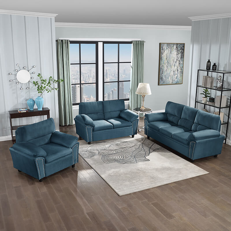 83.26" Modern 3-Seater Blue Sofa Couch