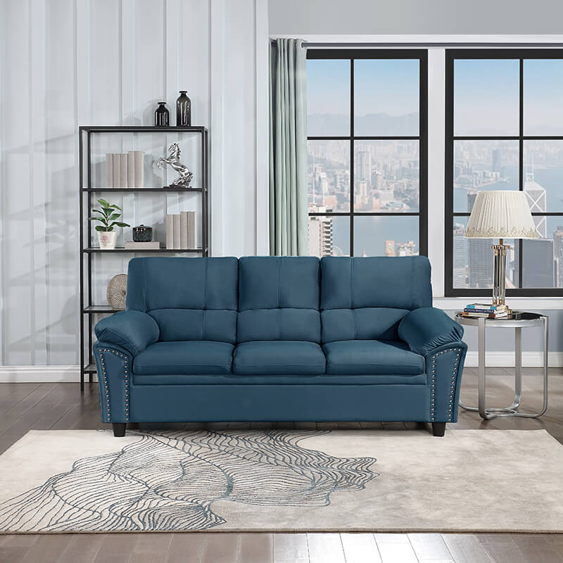 83.26" Modern 3-Seater Blue Sofa Couch