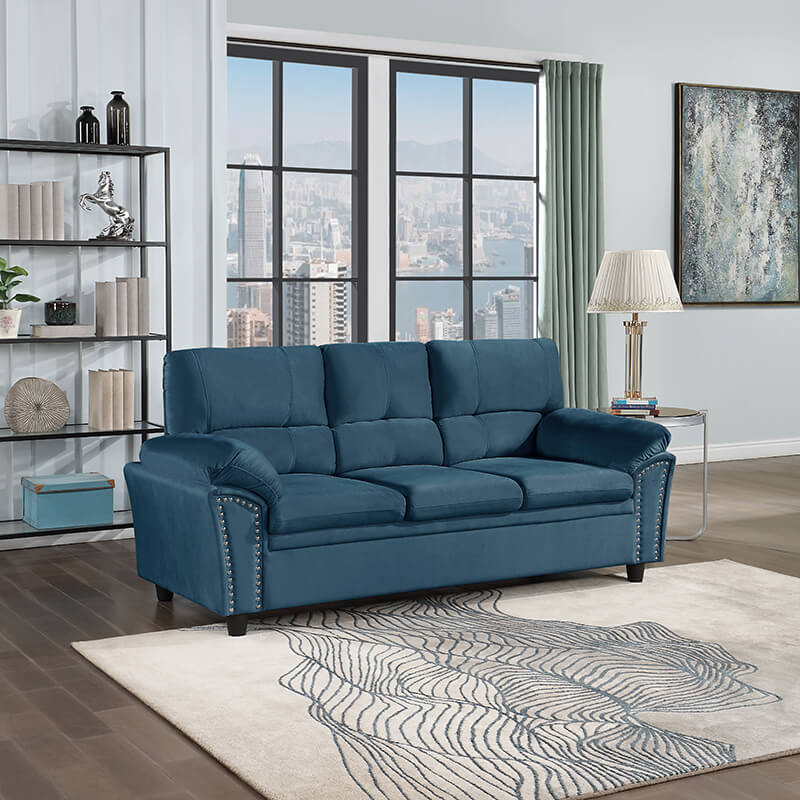 83.26" Modern 3-Seater Blue Sofa Couch