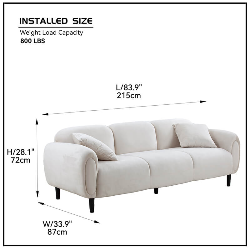 83.9" Modern 3-seater Beige Sofa with Solid Wood Legs