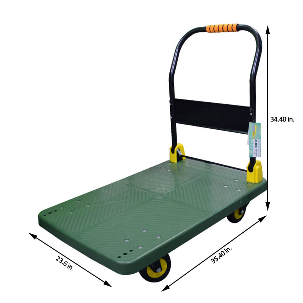 A dimension Image of the 880lbs Capacity Green Portable Dolly Push Collapsible Loading Hand Cart