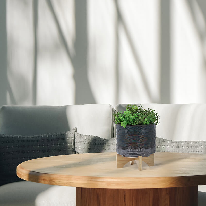 8 Modern Green Dotted Planter with Wood Stand