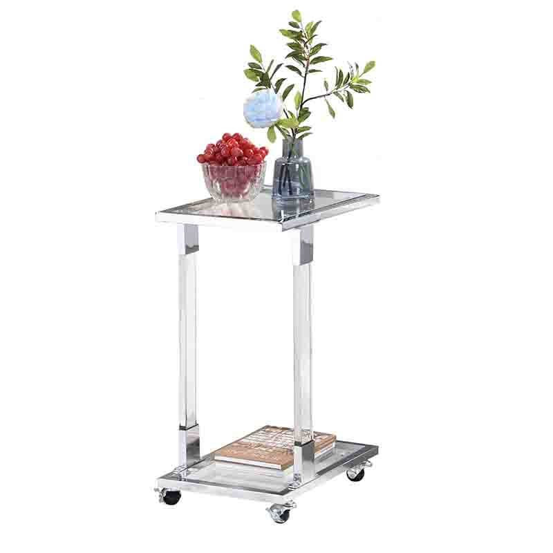 17.7" Contemporary Chrome Square Glass Table With Metal Base