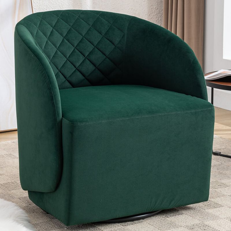 25" Green Round Velvet Swivel Accent Barrel Chair With Black Base