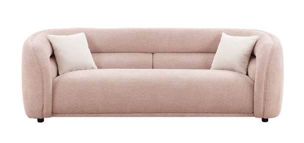 90" Modern Pink Curved Boucle Velvet Fabric 3-seater Sofa with 2 Throw Pillows