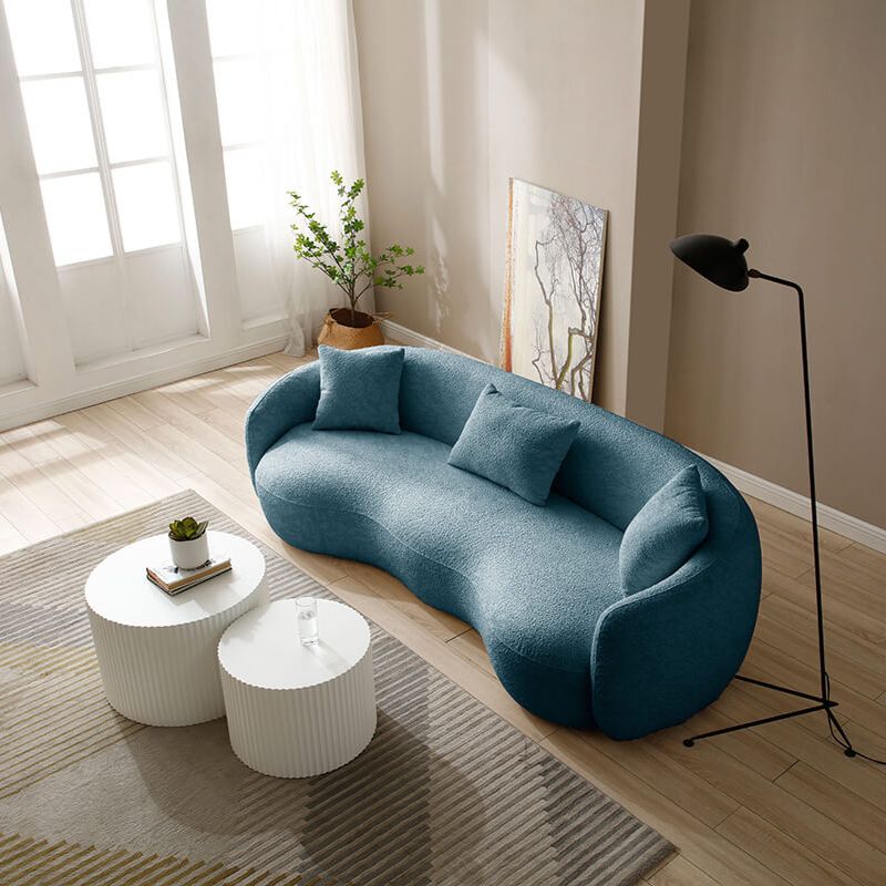 93.6" Modern 4-Seat Curved Sofa - Blue Boucle Fabric