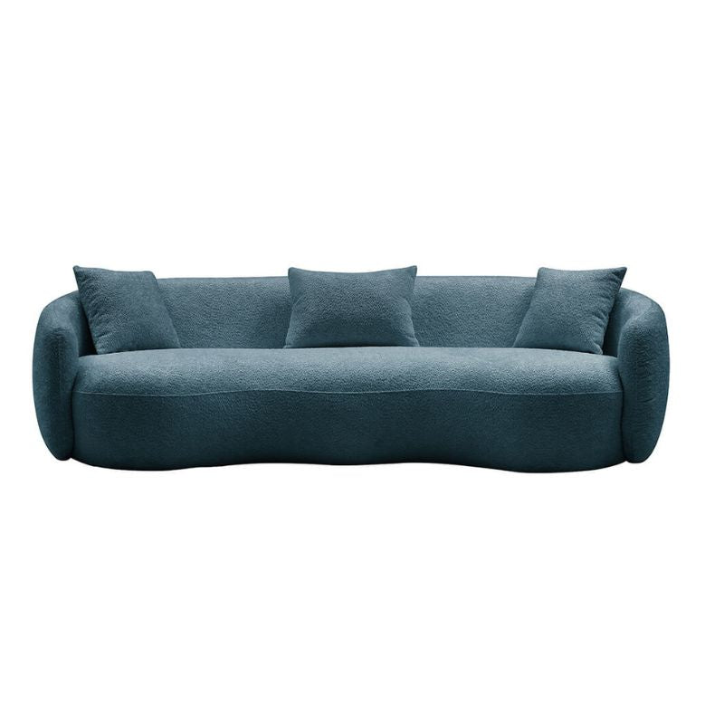 93.6" Modern 4-Seat Curved Sofa - Blue Boucle Fabric