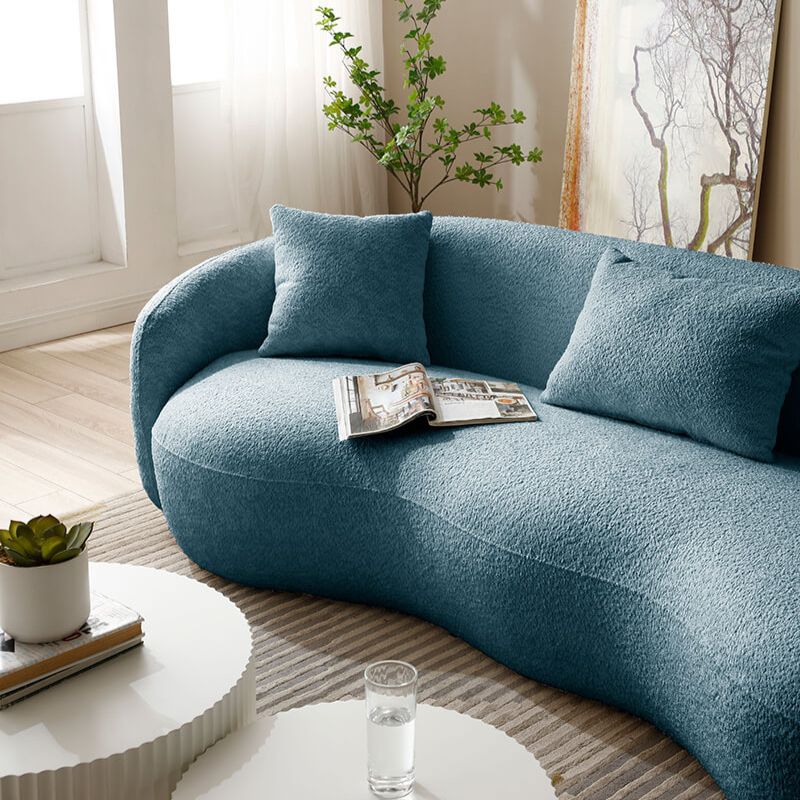 93.6" Modern 4-Seat Curved Sofa - Blue Boucle Fabric