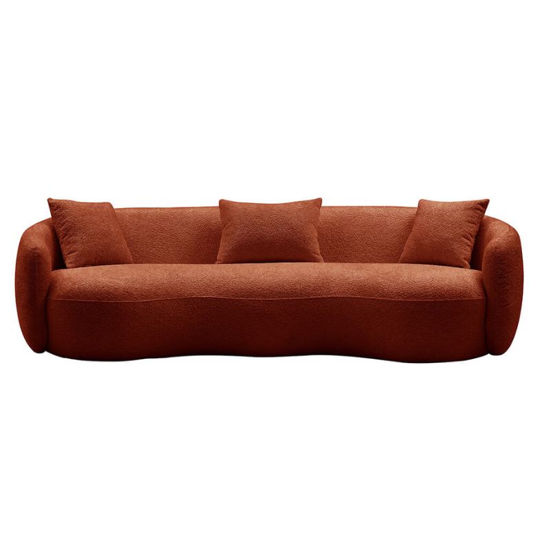 93.6" Modern 4-Seat Curved Sofa - Orange Boucle Fabric