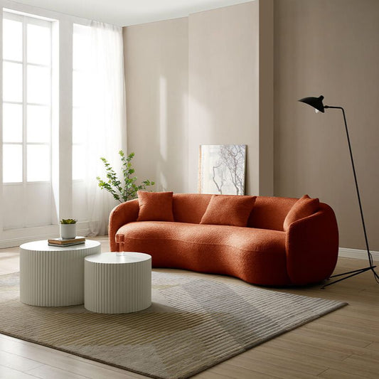 93.6" Modern 4-Seat Curved Sofa - Orange Boucle Fabric