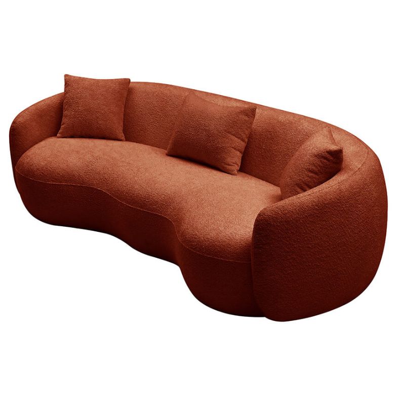 93.6" Modern 4-Seat Curved Sofa - Orange Boucle Fabric