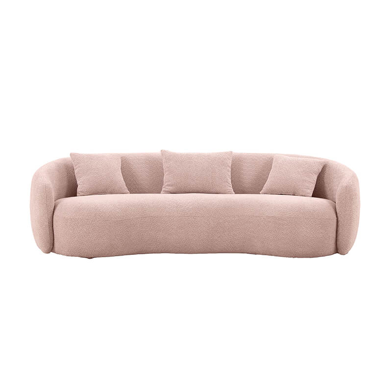 93.6" Modern 4-Seat Curved Sofa - Pink Boucle Fabric