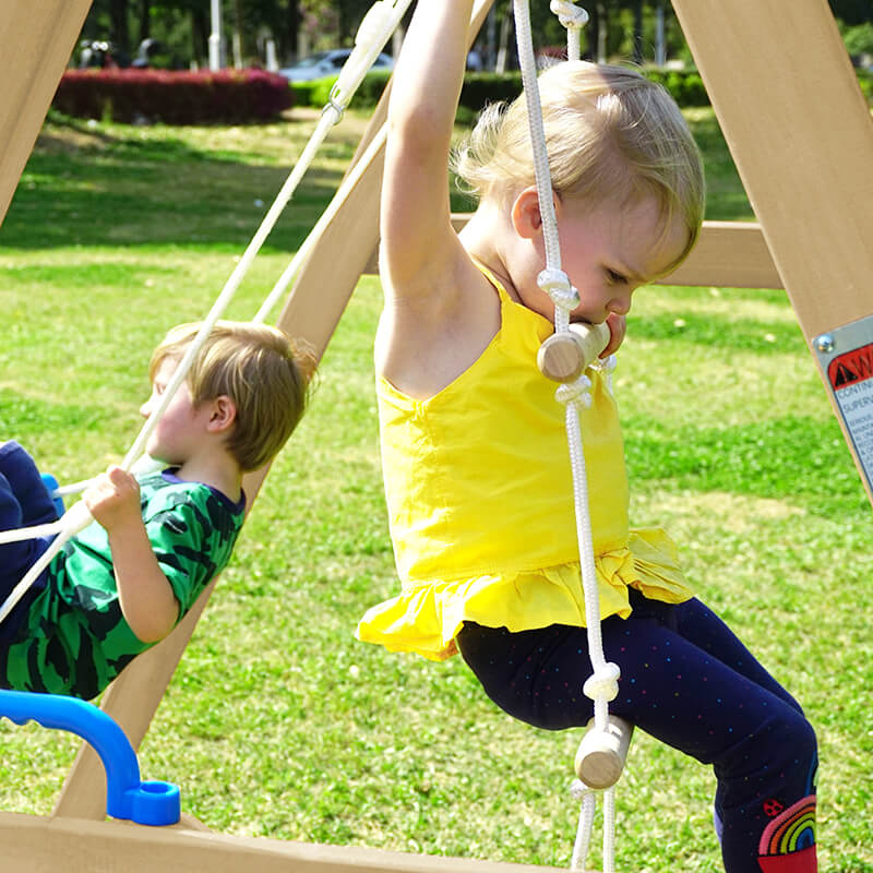 95" Playground Wooden Swing Set with Blue Slide