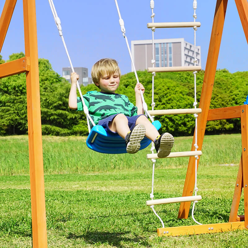 95" Playground Wooden Swing Set with Orange Slide - Outdoor Playset