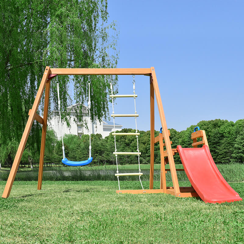 95" Playground Wooden Swing Set with Orange Slide - Outdoor Playset