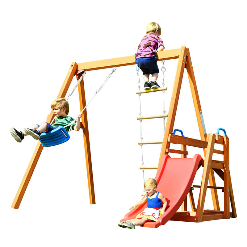 95" Playground Wooden Swing Set with Orange Slide - Outdoor Playset