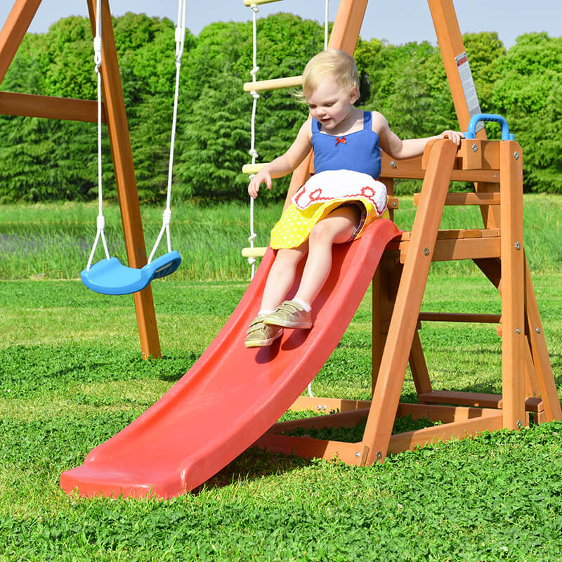 95" Playground Wooden Swing Set with Orange Slide - Outdoor Playset