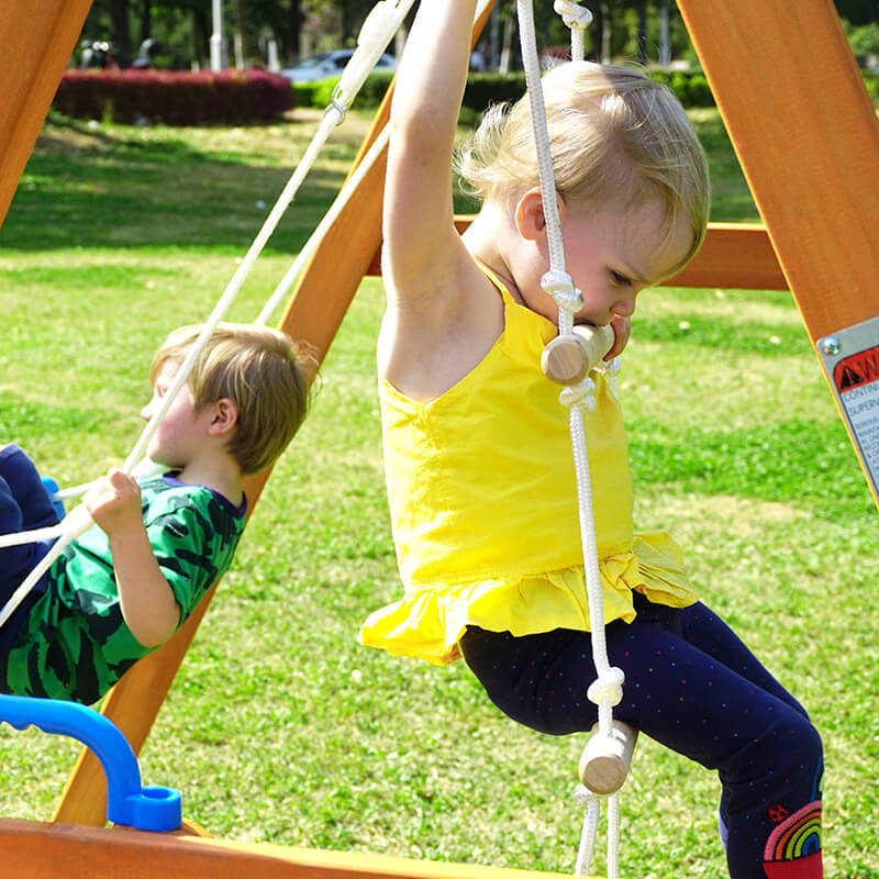 95" Playground Wooden Swing Set with Orange Slide - Outdoor Playset