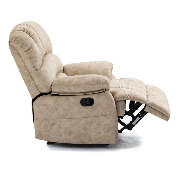 Beige Overstuffed Fabric Large Manual Recliner Chair