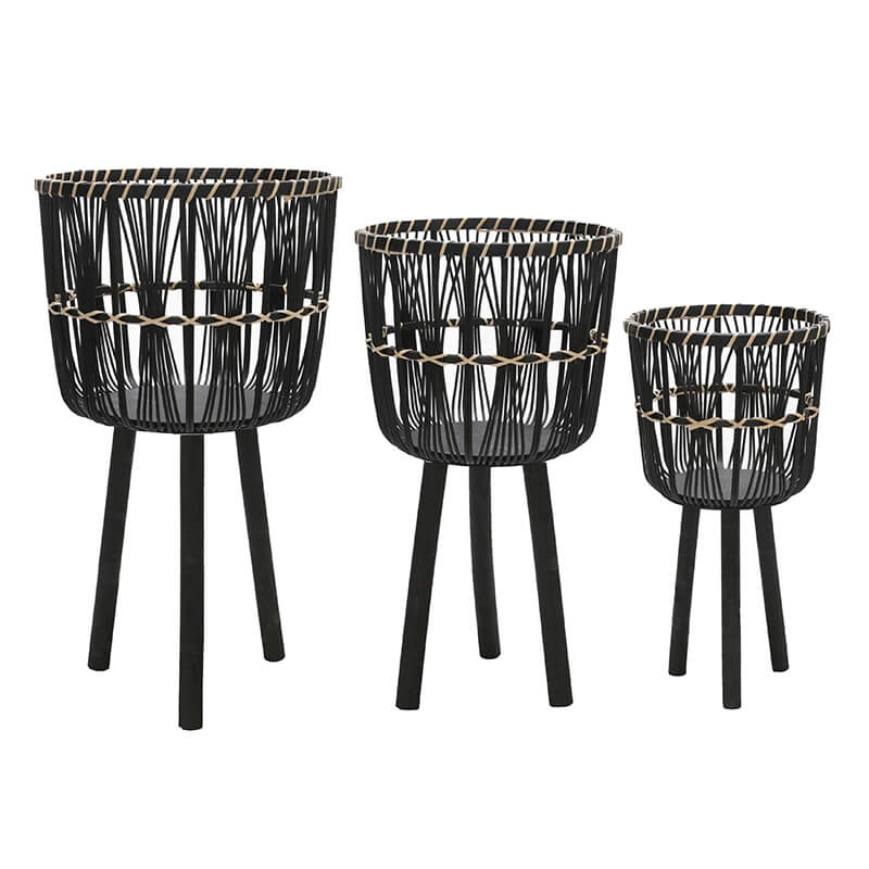  Black Bamboo Standing Planter Pots 