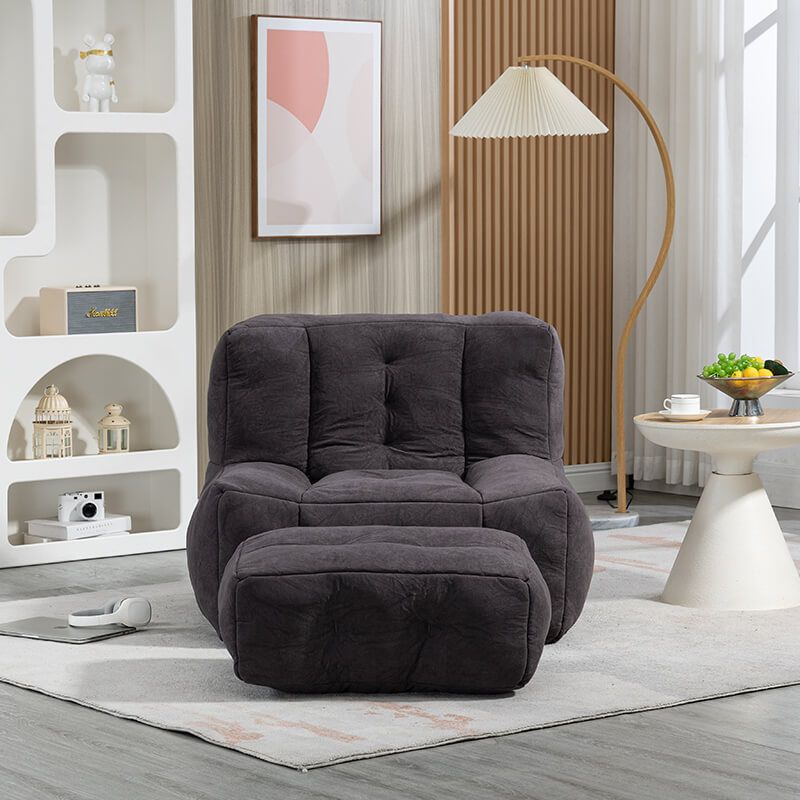 30" Black Fluffy Bean Bag Chair with Memory Foam and Ottoman