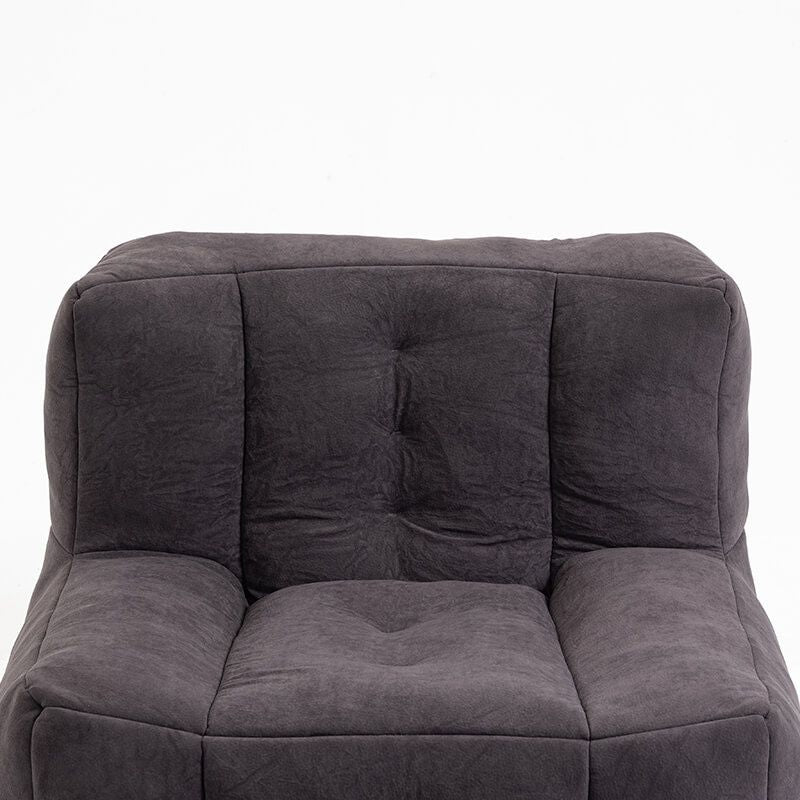 30" Black Fluffy Bean Bag Chair with Memory Foam and Ottoman