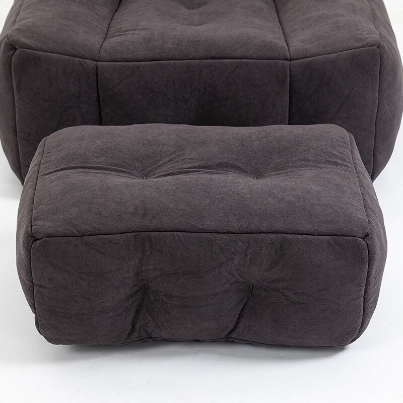 30" Black Fluffy Bean Bag Chair with Memory Foam and Ottoman