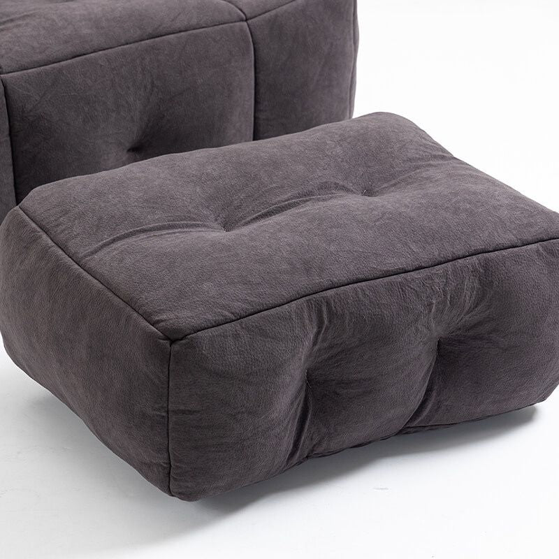 30" Black Fluffy Bean Bag Chair with Memory Foam and Ottoman