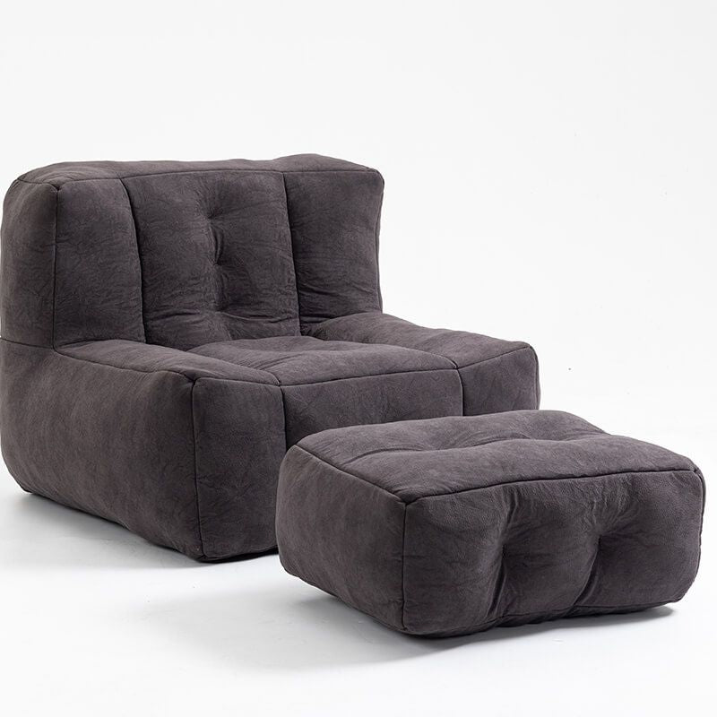 30" Black Fluffy Bean Bag Chair with Memory Foam and Ottoman