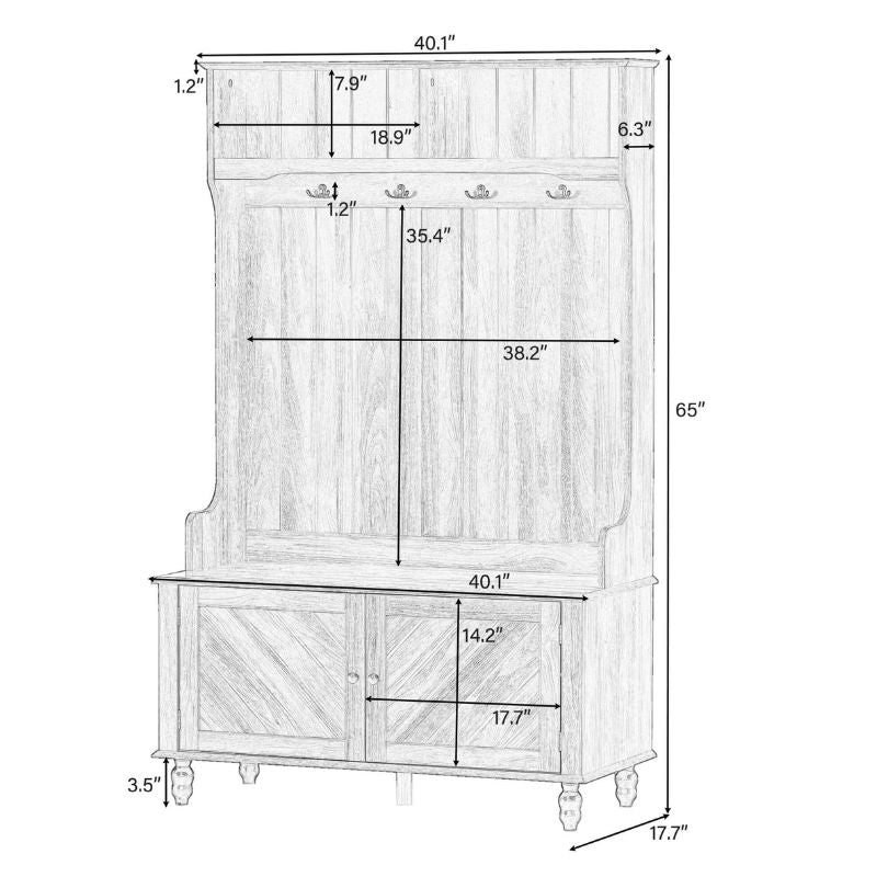 A dimension image of the Hall Tree Coat Rack 