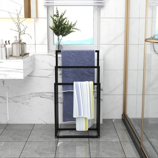 Black Metal Freestanding 3-Tier Towel Rack Holder