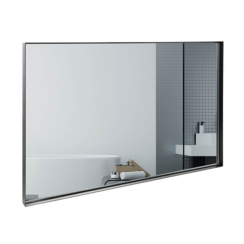 Black Rectangle Wall-Mounted Beveled Bathroom Mirror - W48" x H30"