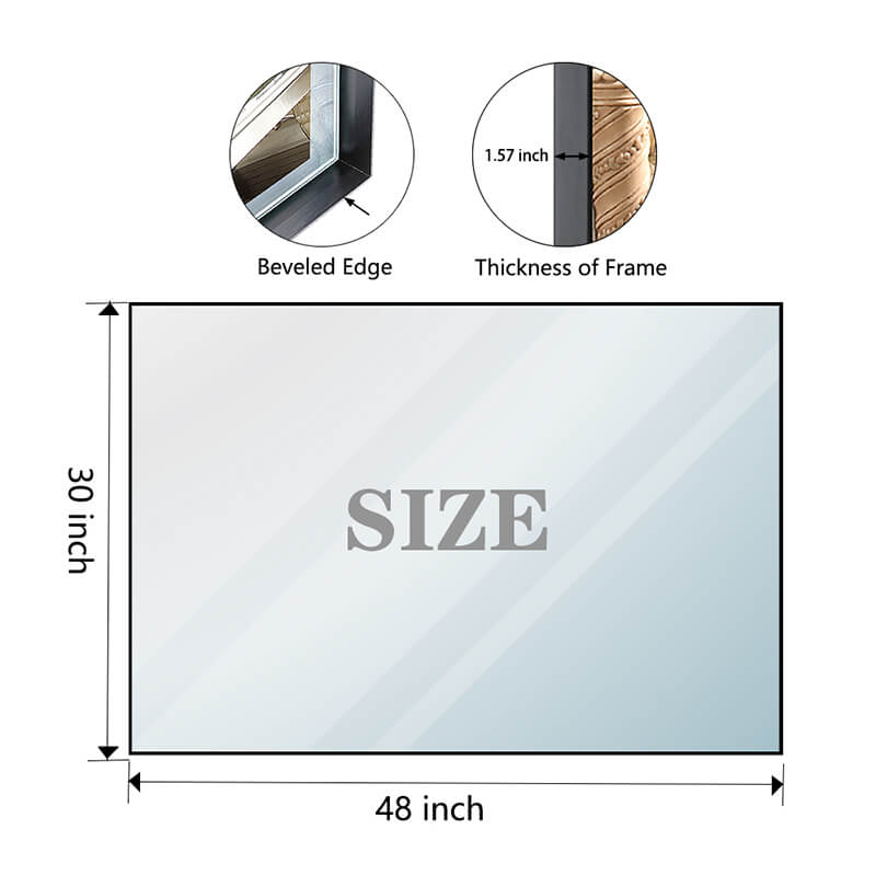 Black Rectangle Wall-Mounted Beveled Bathroom Mirror - W48" x H30"