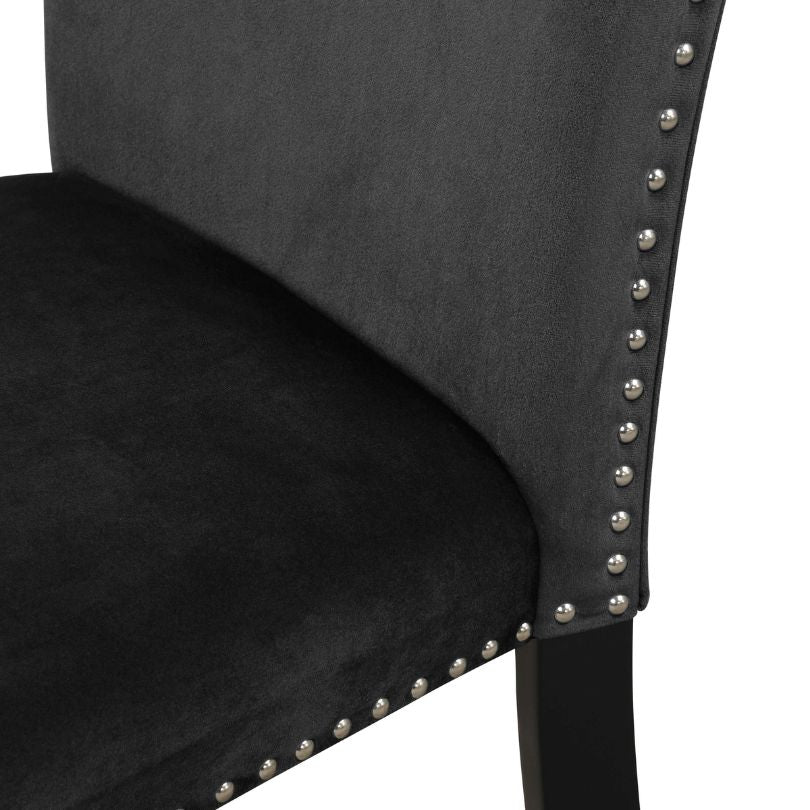 Black Velvet Armless 2-set Dining Chair with Nailhead-trimmed and Rubber Wood Legs