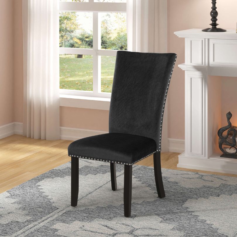 One pair of black chair  in a living room 