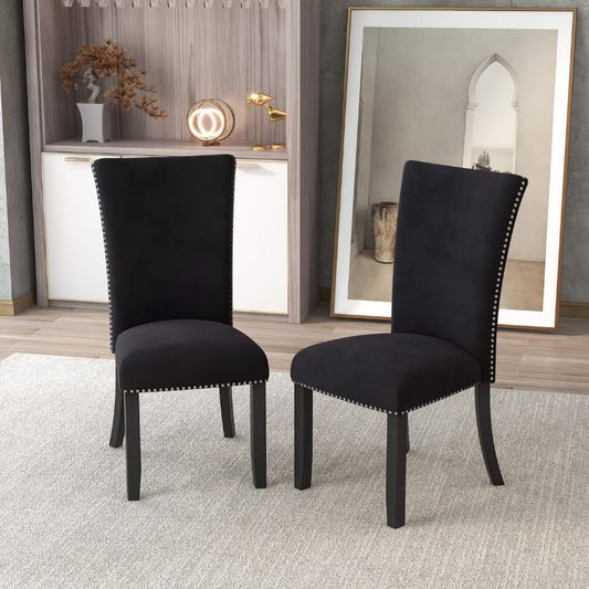 Black Velvet Armless 2-set Dining Chair with Nailhead-trimmed and Rubber Wood Legs