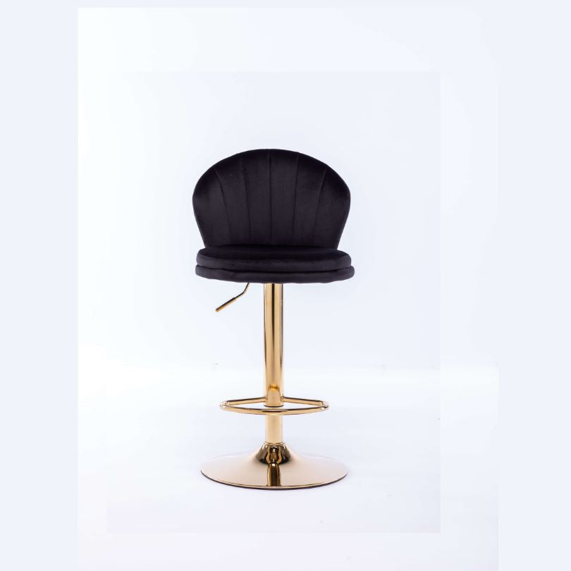 The Black Velvet Swivel Height Chrome Gold Stool in a white background 