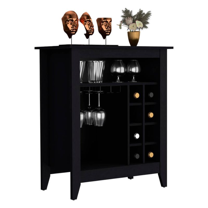 Black Wengue Bar Cabinet with 8-Bottle Cubbies and Open Shelf - 17.7" x 32.4"