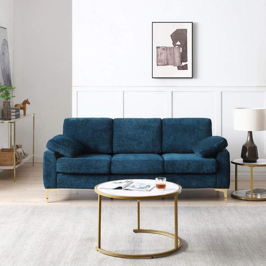 Blue Chenille Upholstered 3-seater Couch