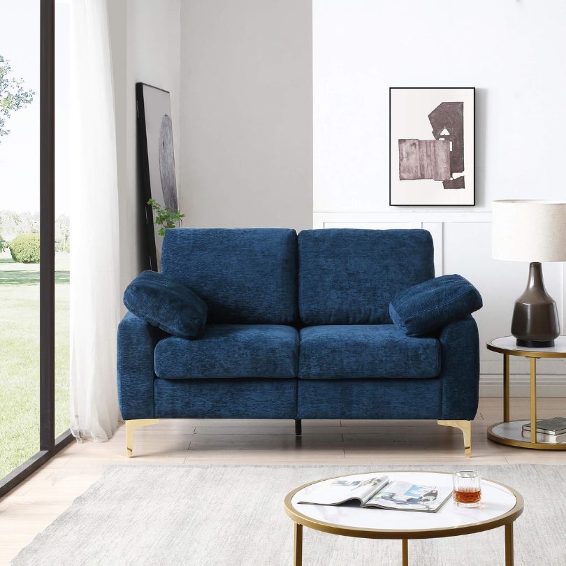 Blue Diamond Tufted Chenille 2-seater Couch