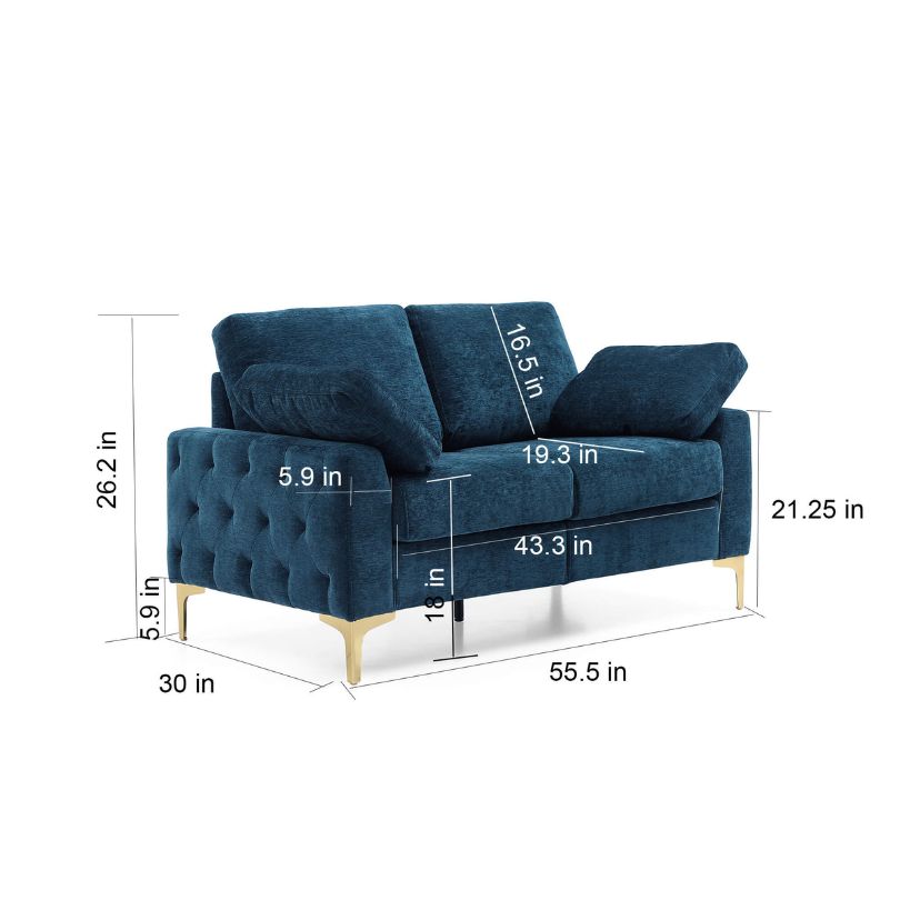 A dimension Image of Blue Diamond Tufted Chenille 2-seater Couch