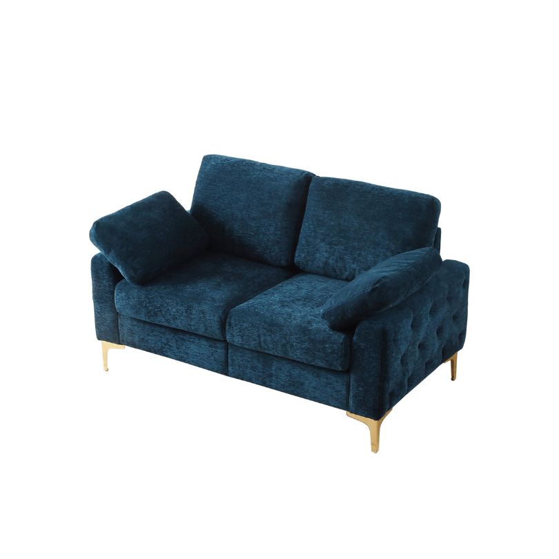 Blue Diamond Tufted Chenille 2-seater Couch in a white background