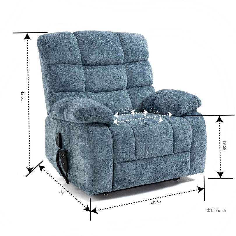 An image of our Chenille Blue Dual-motor Heat and Massage Lift Recliner Chair