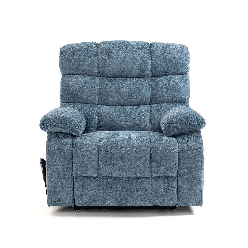 Chenille Blue Dual-motor Heat and Massage Lift Recliner Chair