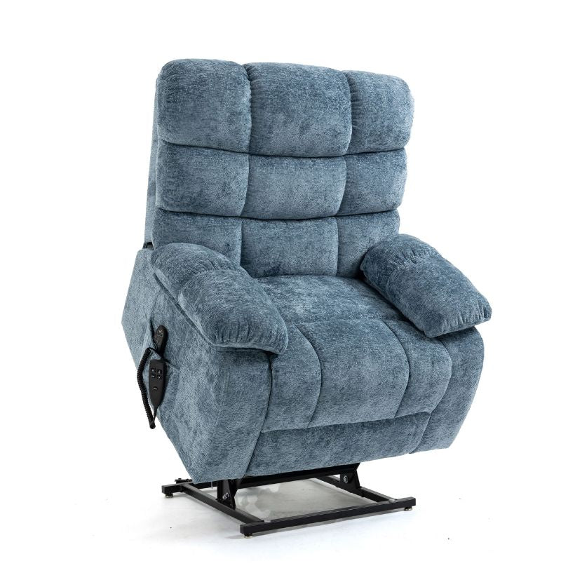 Chenille Blue Dual-motor Heat and Massage Lift Recliner Chair