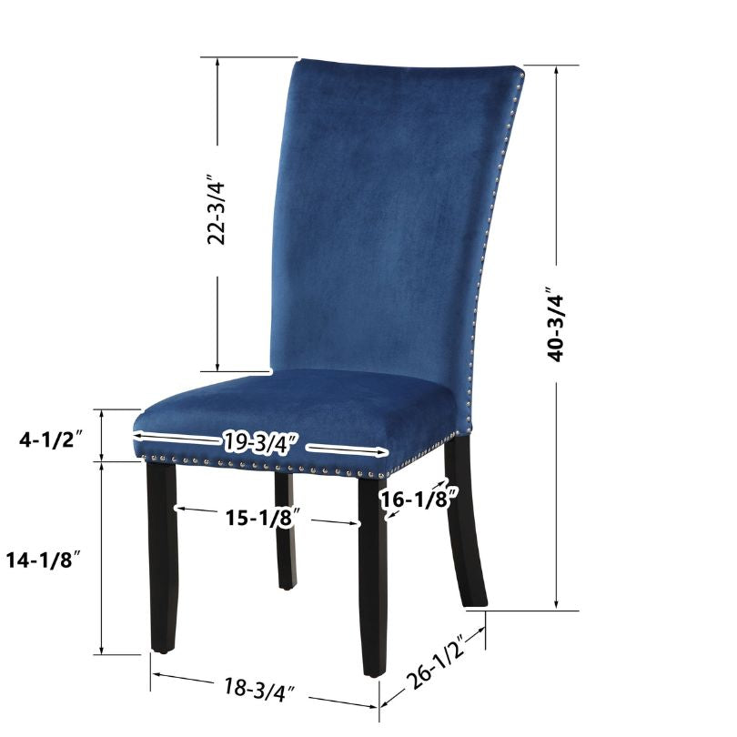 A dimension Image of our Blue Velvet Upholstered 2-set Dining Chair with Nailhead-trimmed and Rubber Wood Legs