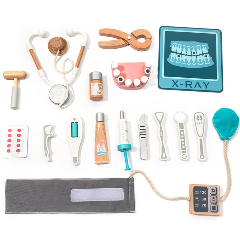 Blue Wooden Medical Playset Kits for Kids