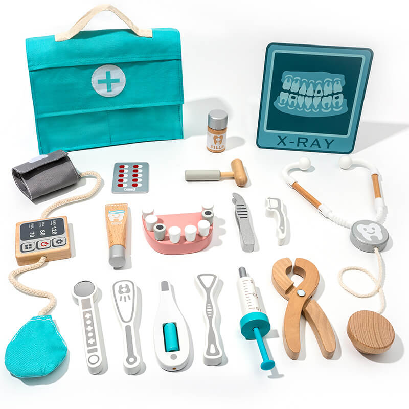 Blue Wooden Medical Playset Kits for Kids