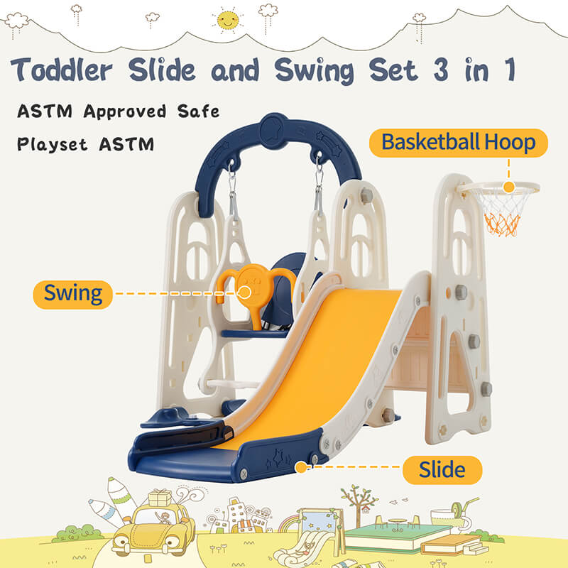 Blue and Yellow Toddler Slide and Swing