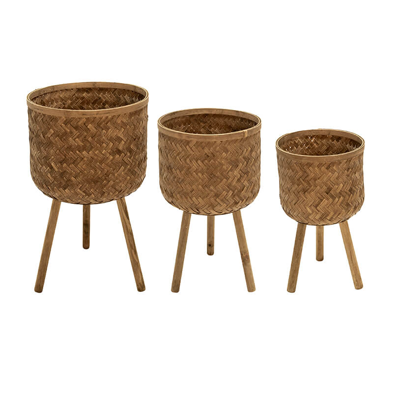 Brown Bamboo Standing Planter Pots